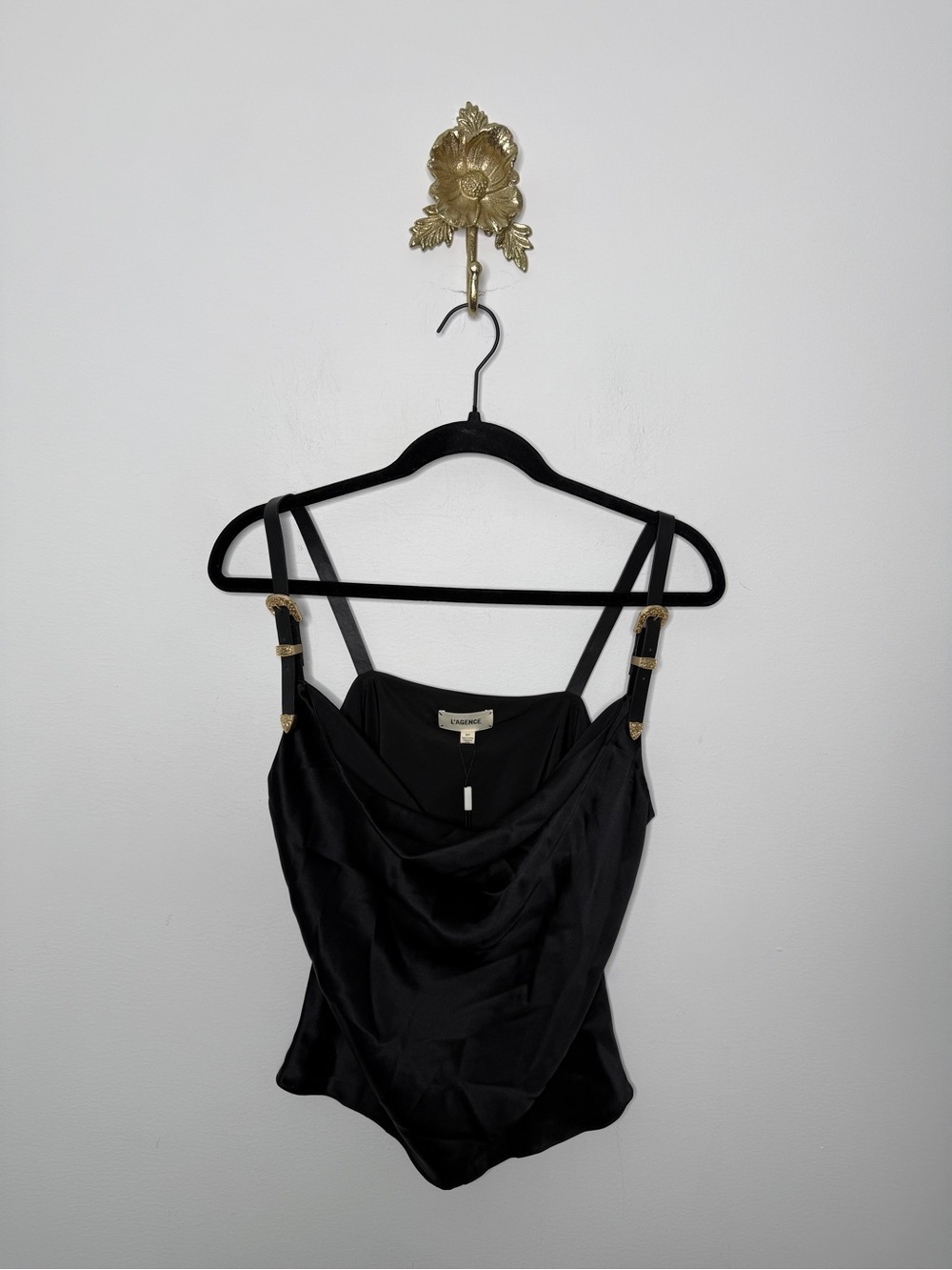 L'Agence Luxe Buckle Strap Cowl Neck Top S